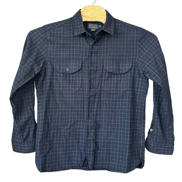 Pendleton Buckley Blue Plaid‎ Fitted Virgin Wool Flannel Button Up Shirt Mens L - Picture 1 of 5
